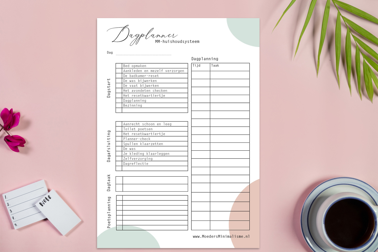 Dagplanning Gratis dagplanner van het MM-huishoudsysteem - Moeders Minimalisme